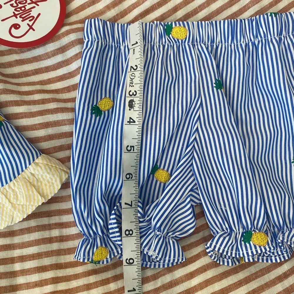 NWT Fantasia Too pineapple stripe blue summer two piece outfit 6 month short top